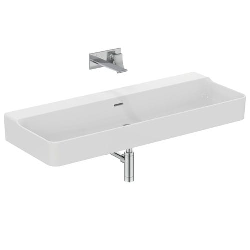 Immagine di Ideal Standard CONCA lavabo rettificato rettangolare sospeso o da appoggio L.120 cm, con troppopieno, colore bianco finitura lucido T384101