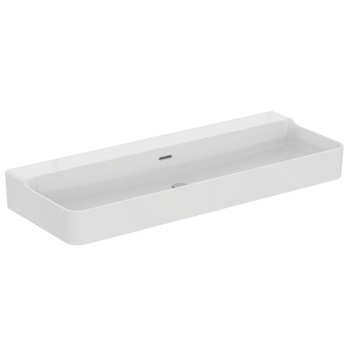 Immagine di Ideal Standard CONCA lavabo rettificato rettangolare sospeso o da appoggio L.120 cm, con troppopieno, colore bianco finitura lucido T384101