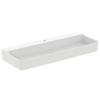 Immagine di Ideal Standard CONCA lavabo rettificato rettangolare sospeso o da appoggio L.120 cm, monoforo, senza troppopieno, colore bianco finitura lucido T384201