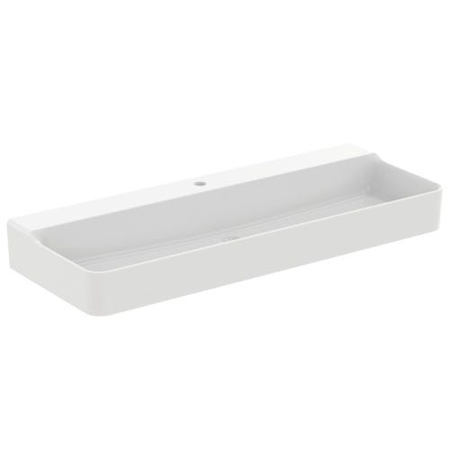 Immagine di Ideal Standard CONCA lavabo rettificato rettangolare sospeso o da appoggio L.120 cm, monoforo, senza troppopieno, colore bianco finitura lucido T384201