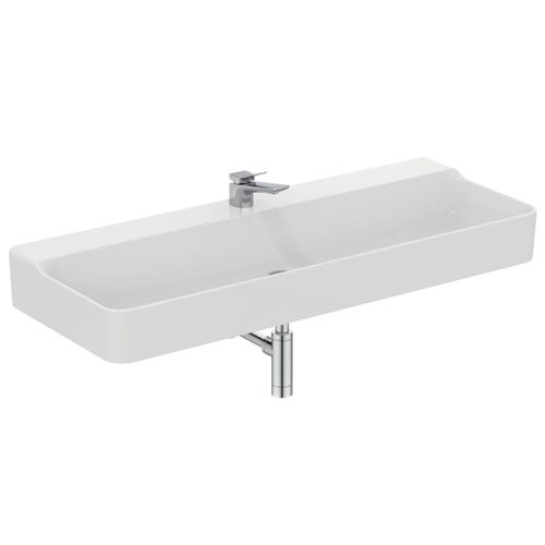 Immagine di Ideal Standard CONCA lavabo rettificato rettangolare sospeso o da appoggio L.120 cm, monoforo, senza troppopieno, colore bianco finitura lucido T384201