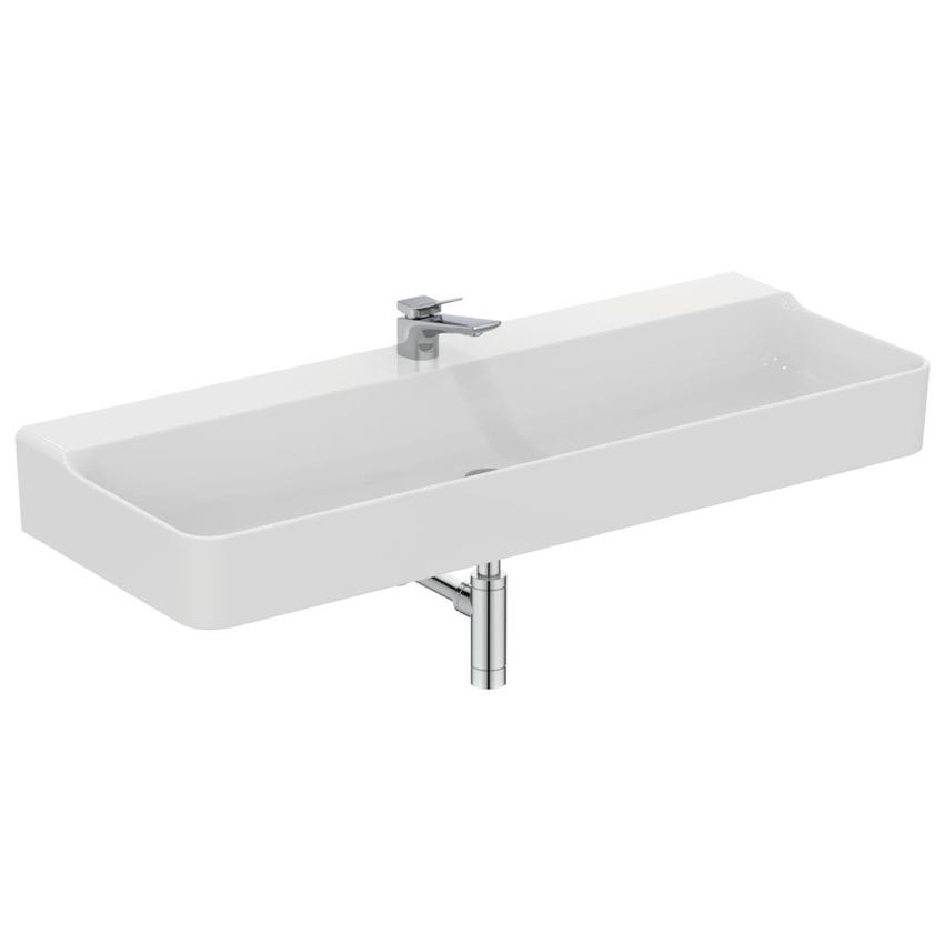 Immagine di Ideal Standard CONCA lavabo rettificato rettangolare sospeso o da appoggio L.120 cm, monoforo, senza troppopieno, colore bianco finitura lucido T384201