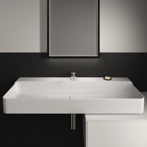 Immagine di Ideal Standard CONCA lavabo rettificato rettangolare sospeso o da appoggio L.120 cm, monoforo, senza troppopieno, colore bianco finitura lucido T384201