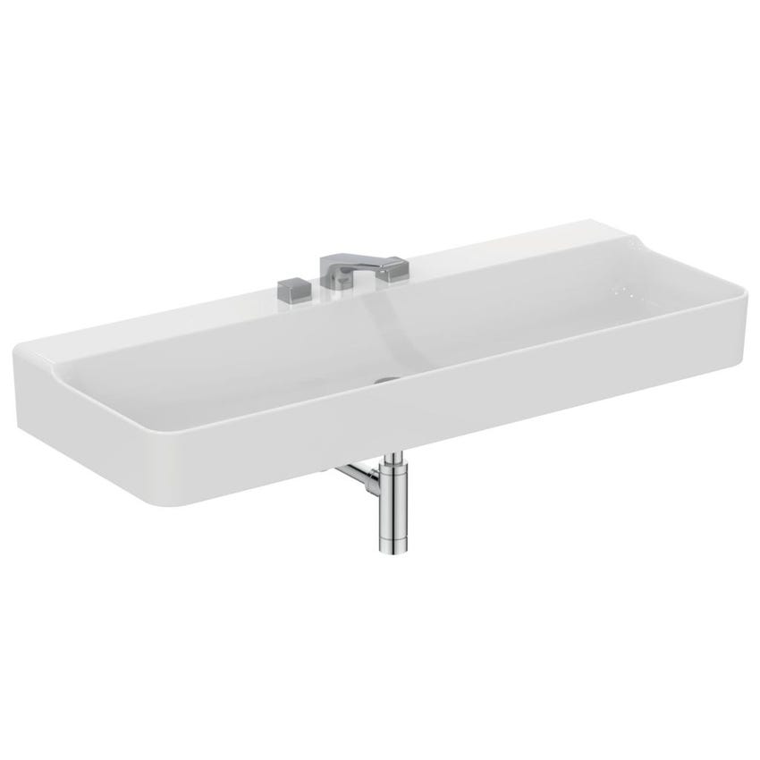Immagine di Ideal Standard CONCA lavabo rettificato rettangolare sospeso o da appoggio L.120 cm, 3 fori, senza troppopieno, colore bianco finitura lucido T384301
