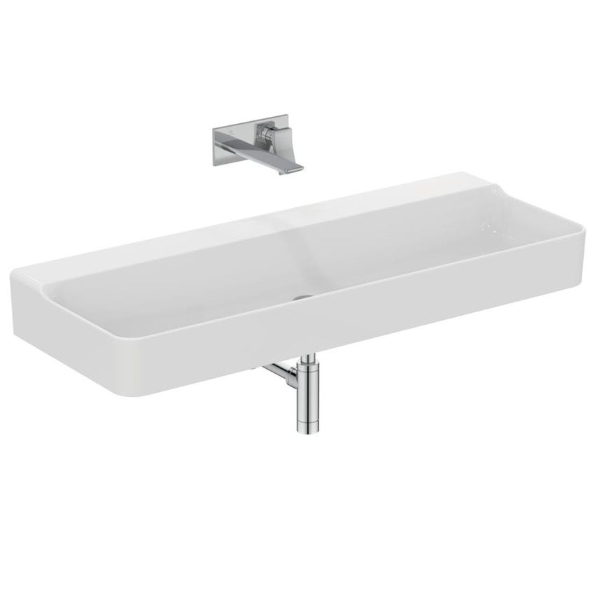 Immagine di Ideal Standard CONCA lavabo rettificato rettangolare sospeso o da appoggio L.120 cm, senza troppopieno, colore bianco finitura lucido T384501