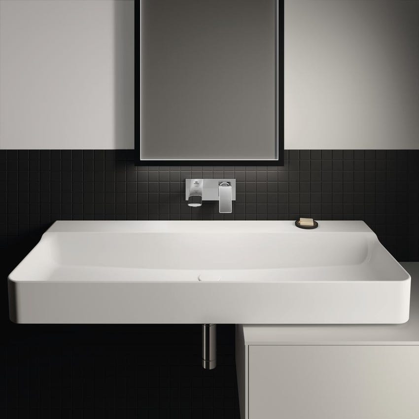 Immagine di Ideal Standard CONCA lavabo rettificato rettangolare sospeso o da appoggio L.120 cm, senza troppopieno, colore bianco finitura lucido T384501