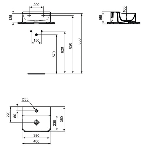 Immagine di Ideal Standard CONCA lavamani smaltato sospeso o da appoggio L.40 cm, monoforo, senza troppopieno, colore bianco finitura lucido T387401