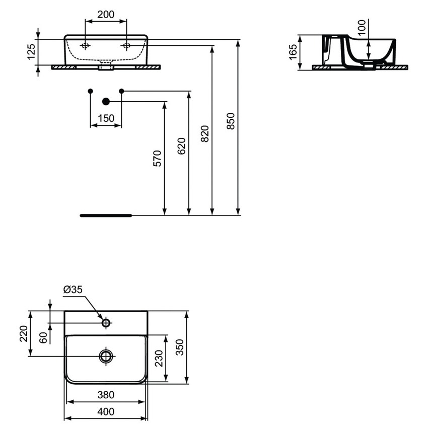 Immagine di Ideal Standard CONCA lavamani smaltato sospeso o da appoggio L.40 cm, monoforo, senza troppopieno, colore bianco finitura lucido T387401