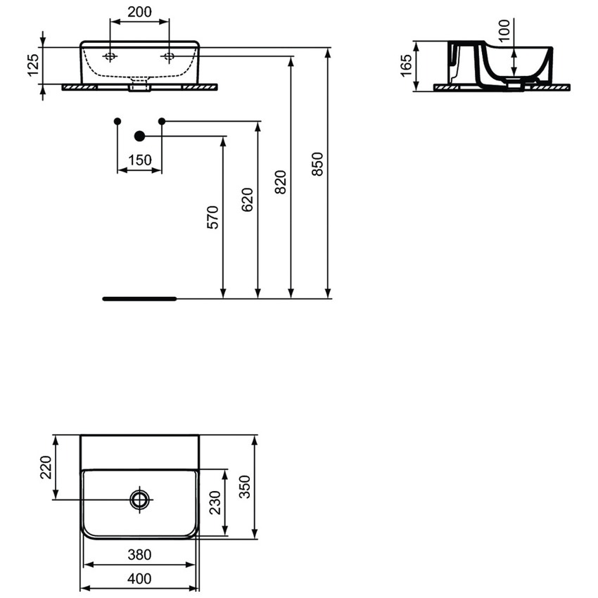Immagine di Ideal Standard CONCA lavamani smaltato sospeso o da appoggio L.40 cm, senza troppopieno, colore bianco finitura lucido T387501