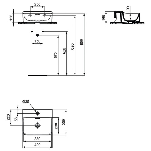 Immagine di Ideal Standard CONCA lavamani rettificato sospeso o da appoggio L.40 cm, monoforo, con troppopieno, colore bianco finitura lucido T387601