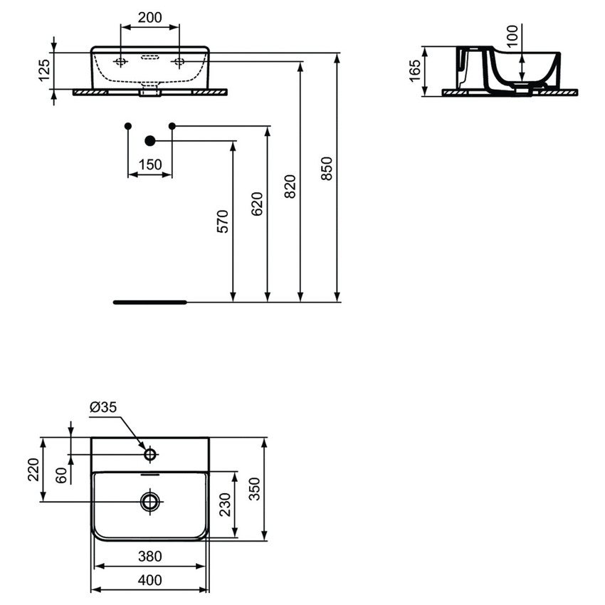 Immagine di Ideal Standard CONCA lavamani rettificato sospeso o da appoggio L.40 cm, monoforo, con troppopieno, colore bianco finitura lucido T387601