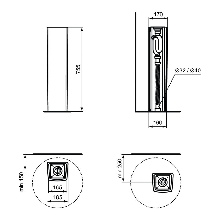 Immagine di Ideal Standard CONCA colonna per installazioni freestanding per lavabi d'appoggio T369601 e T369801, colore bianco seta finitura opaco T388001