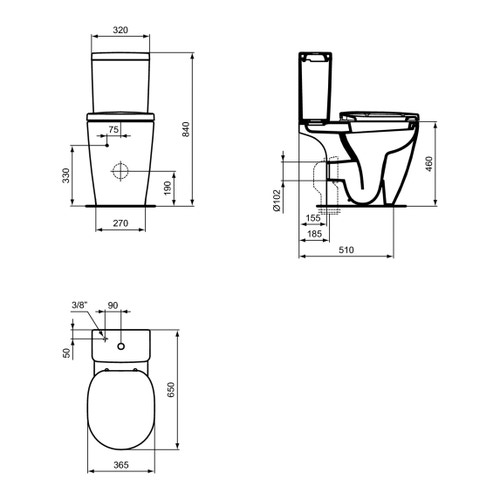Immagine di Ideal Standard CONNECT FREEDOM vaso per cassetta con scarico a parete, senza sedile e senza cassetta, colore bianco finitura lucido E607001