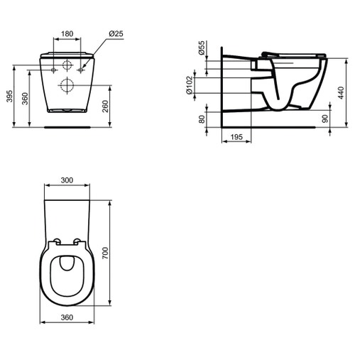 Immagine di Ideal Standard CONNECT FREEDOM vaso sospeso P.70 cm, senza brida e senza sedile, colore bianco finitura lucido E819401