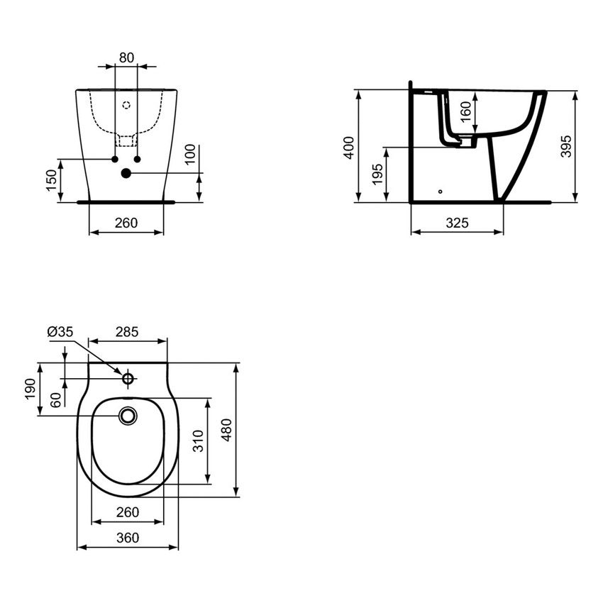 Immagine di Ideal Standard CONNECT SPACE bidet a pavimento filo parete, profondità ridotta, colore bianco finitura lucido E118901