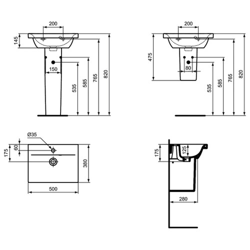Immagine di Ideal Standard CONNECT SPACE lavabo top L.50 cm, monoforo, con troppopieno, profondità ridotta, colore bianco E132301