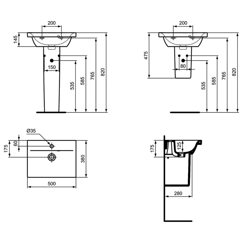 Immagine di Ideal Standard CONNECT SPACE lavabo top L.50 cm, monoforo, con troppopieno, profondità ridotta, colore bianco E132301
