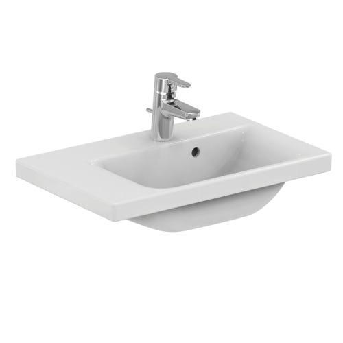 Immagine di Ideal Standard CONNECT SPACE lavabo top asimmetrico L.60 cm, con ripiano a sinistra, monoforo, con troppopieno, colore bianco E132501