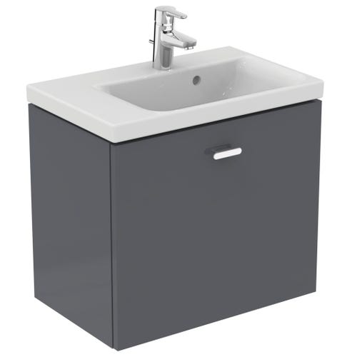 Immagine di Ideal Standard CONNECT SPACE lavabo top asimmetrico L.60 cm, con ripiano a sinistra, monoforo, con troppopieno, colore bianco E132501