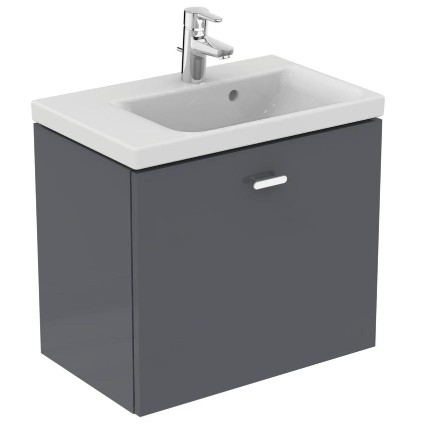 Immagine di Ideal Standard CONNECT SPACE lavabo top asimmetrico L.60 cm, con ripiano a sinistra, monoforo, con troppopieno, colore bianco E132501