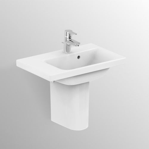 Immagine di Ideal Standard CONNECT SPACE lavabo top asimmetrico L.60 cm, con ripiano a sinistra, monoforo, con troppopieno, colore bianco E132501