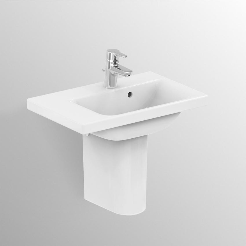 Immagine di Ideal Standard CONNECT SPACE lavabo top asimmetrico L.60 cm, con ripiano a sinistra, monoforo, con troppopieno, colore bianco E132501