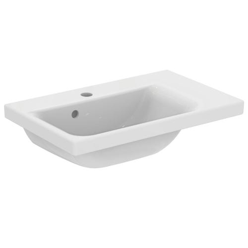 Immagine di Ideal Standard CONNECT SPACE lavabo top asimmetrico L.60 cm, con ripiano a destra, monoforo, con troppopieno, colore bianco E132601