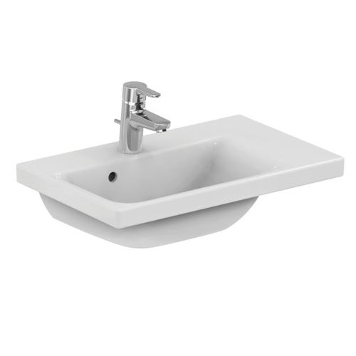 Immagine di Ideal Standard CONNECT SPACE lavabo top asimmetrico L.60 cm, con ripiano a destra, monoforo, con troppopieno, colore bianco E132601