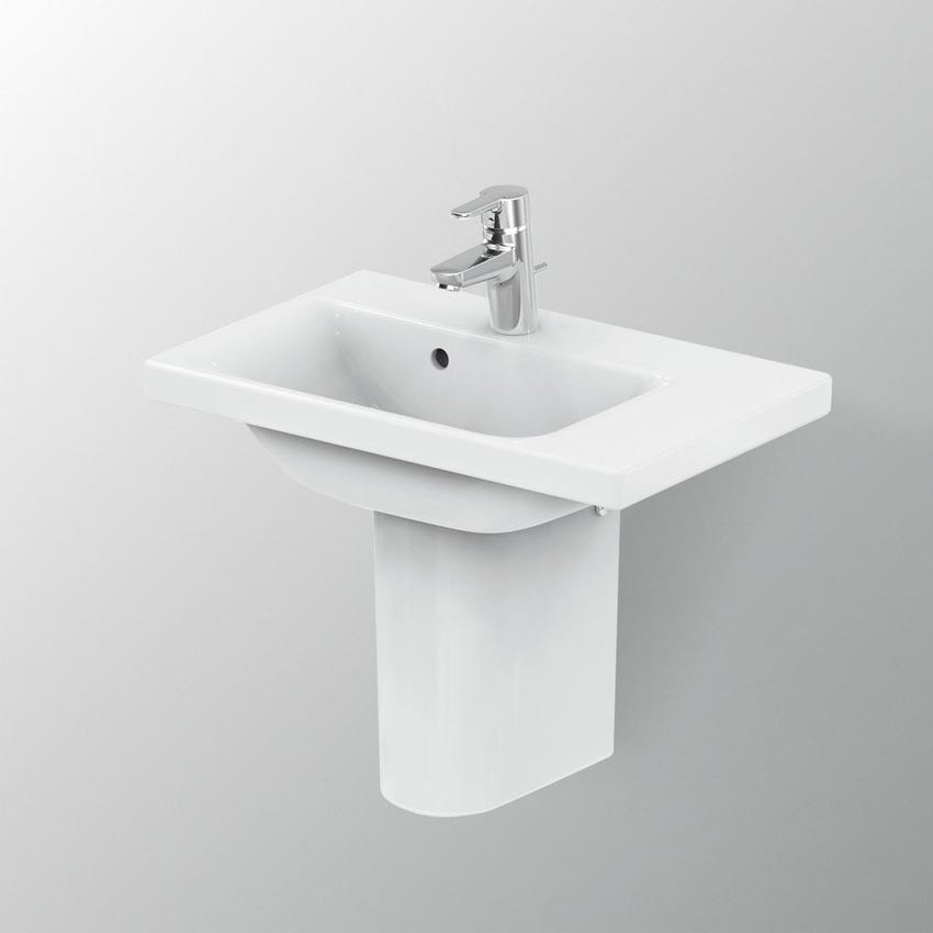 Immagine di Ideal Standard CONNECT SPACE lavabo top asimmetrico L.60 cm, con ripiano a destra, monoforo, con troppopieno, colore bianco E132601