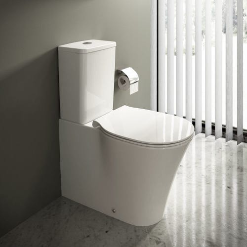 Immagine di Ideal Standard CONNECT AIR vaso a pavimento AquaBlade® filo parete, senza cassetta, con sedile slim con chiusura rallentata, colore bianco E014201