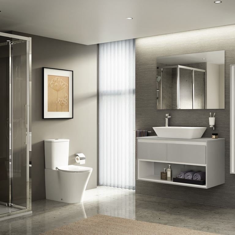 Immagine di Ideal Standard CONNECT AIR vaso a pavimento AquaBlade® filo parete, senza cassetta, con sedile slim con chiusura rallentata, colore bianco E014201