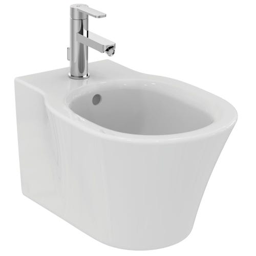 Immagine di Ideal Standard CONNECT AIR set sanitari sospesi, vaso AquaBlade® con sedile a sgancio rapido, senza discesa rallentata, bidet monoforo con troppopieno, colore bianco finitura lucido E008201-E026601