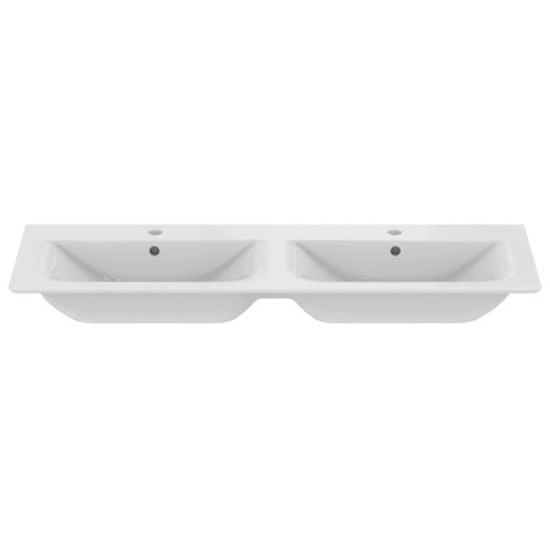 Immagine di Ideal Standard CONNECT AIR lavabo top 120 cm, con doppio bacino, monoforo per doppia rubinetteria, con troppopieno, colore bianco E027301