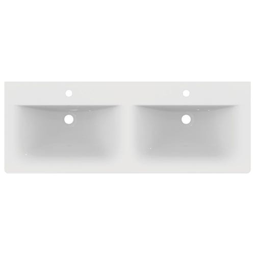 Immagine di Ideal Standard CONNECT AIR lavabo top 120 cm, con doppio bacino, monoforo per doppia rubinetteria, con troppopieno, colore bianco E027301
