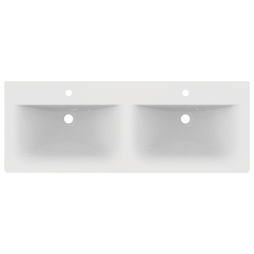 Immagine di Ideal Standard CONNECT AIR lavabo top 120 cm, con doppio bacino, monoforo per doppia rubinetteria, con troppopieno, colore bianco E027301