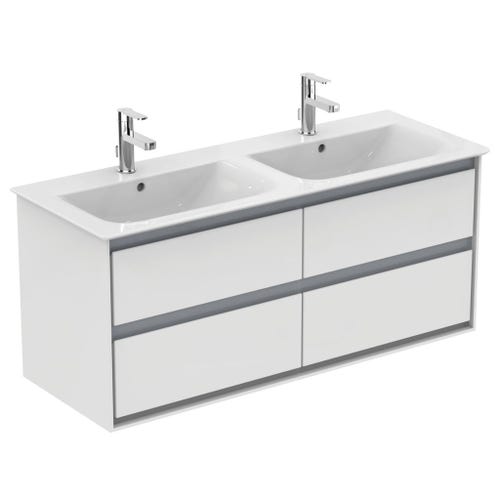 Immagine di Ideal Standard CONNECT AIR lavabo top 120 cm, con doppio bacino, monoforo per doppia rubinetteria, con troppopieno, colore bianco E027301