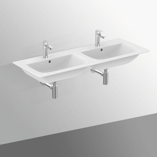 Immagine di Ideal Standard CONNECT AIR lavabo top 120 cm, con doppio bacino, monoforo per doppia rubinetteria, con troppopieno, colore bianco E027301
