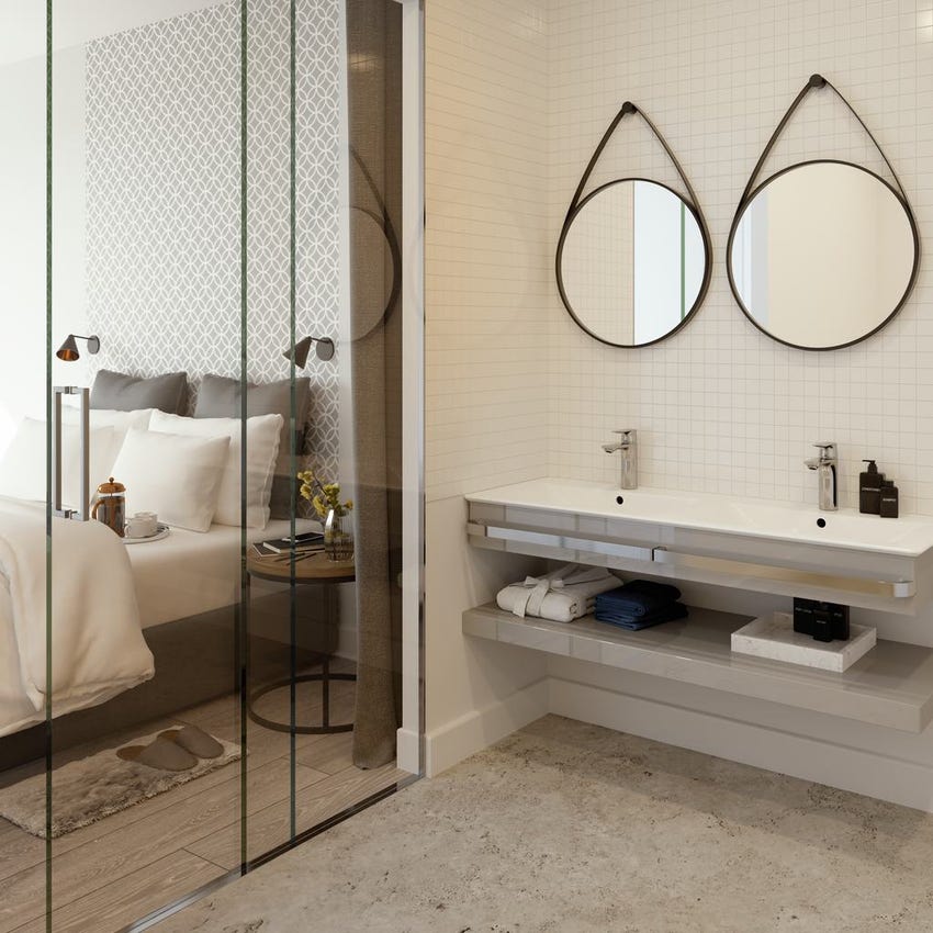 Immagine di Ideal Standard CONNECT AIR lavabo top 120 cm, con doppio bacino, monoforo per doppia rubinetteria, con troppopieno, colore bianco E027301