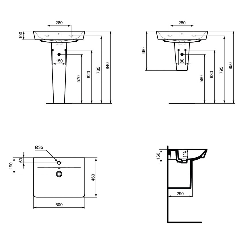 Immagine di Ideal Standard CONNECT AIR lavabo Cube L.60 cm, con foro centrale aperto per la rubinetteria e troppopieno, colore bianco E074201