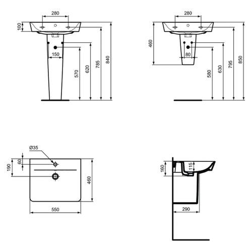 Immagine di Ideal Standard CONNECT AIR lavabo Cube L.55 cm, con foro centrale aperto per la rubinetteria e troppopieno, colore bianco E074401