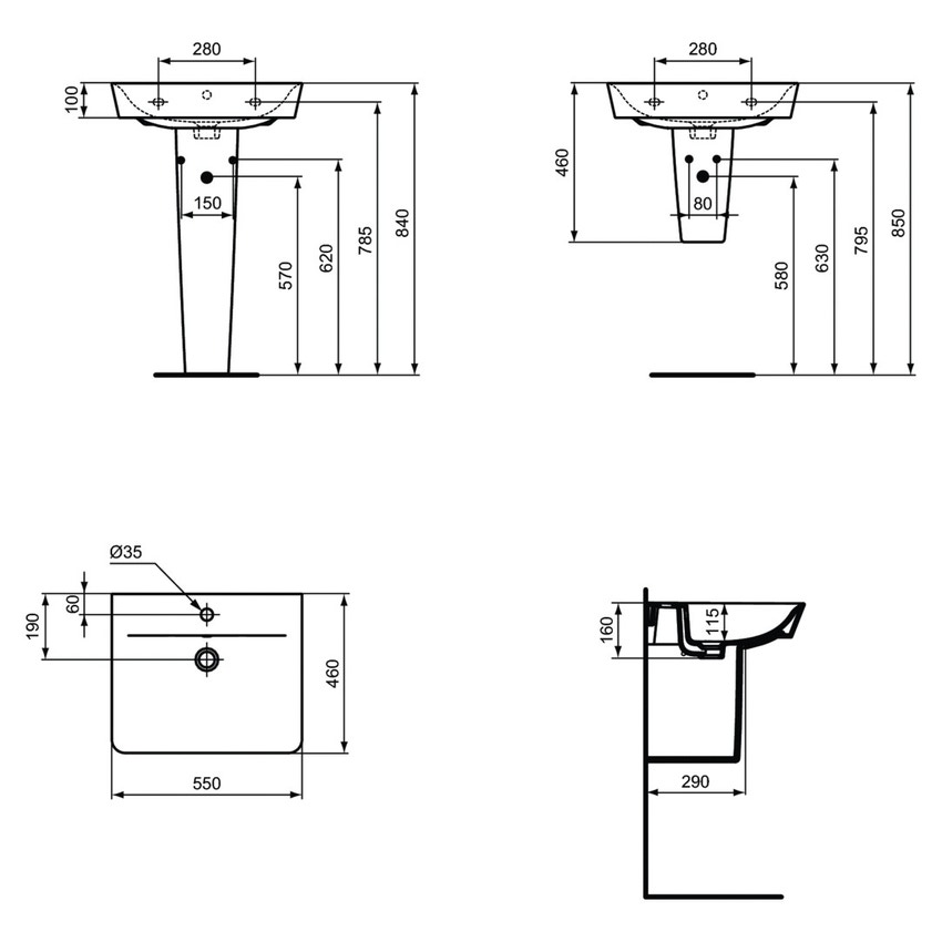 Immagine di Ideal Standard CONNECT AIR lavabo Cube L.55 cm, con foro centrale aperto per la rubinetteria e troppopieno, colore bianco E074401