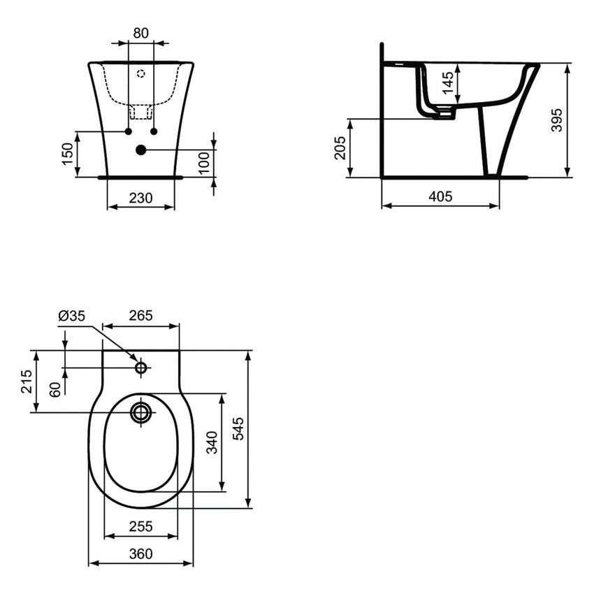 Immagine di Ideal Standard CONNECT AIR bidet a pavimento, a filo parete, monoforo, con troppopieno, con fissaggi completamente nascosti, colore bianco E233401
