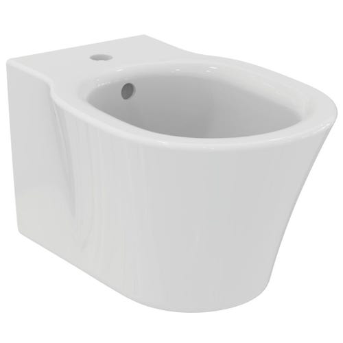 Immagine di Ideal Standard CONNECT AIR set completo sanitari sospesi, vaso con sedile a chiusura ammortizzata e bidet monoforo, colore bianco finitura lucido, moduli installazione COMBIFIX per parete in muratura 110.790.00.1-CONNECT AIR