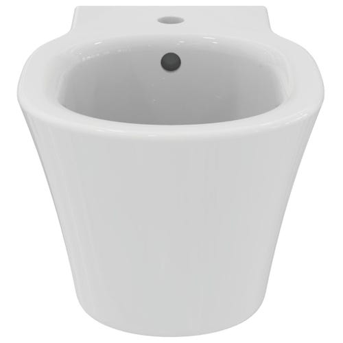 Immagine di Ideal Standard CONNECT AIR set completo sanitari sospesi, vaso con sedile a chiusura ammortizzata e bidet monoforo, colore bianco finitura lucido, moduli installazione COMBIFIX per parete in muratura 110.790.00.1-CONNECT AIR