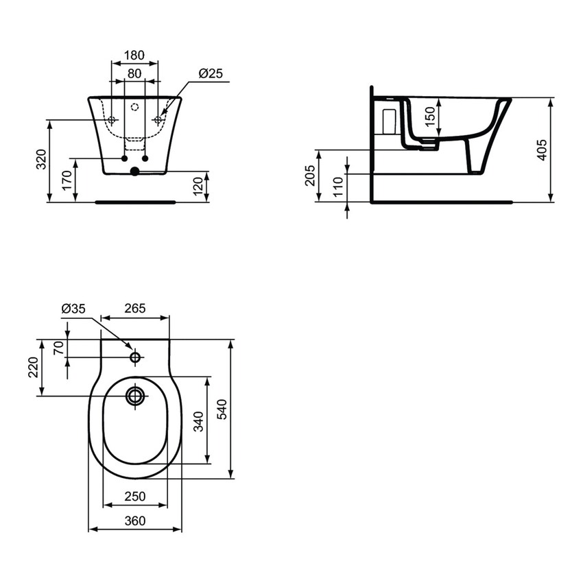 Immagine di Ideal Standard CONNECT AIR bidet sospeso, monoforo, con troppopieno, con fissaggi completamente nascosti, colore bianco E233501