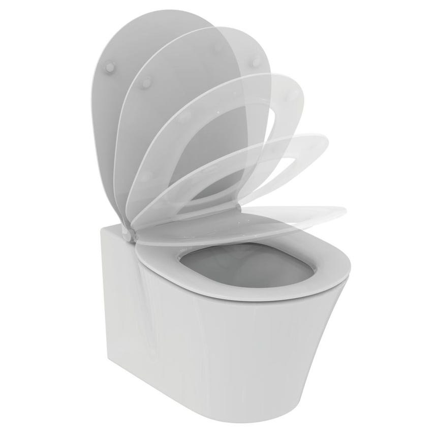 Immagine di Ideal Standard CONNECT AIR vaso sospeso AquaBlade®, completo di sedile slim a chiusura rallentata, colore bianco E234401
