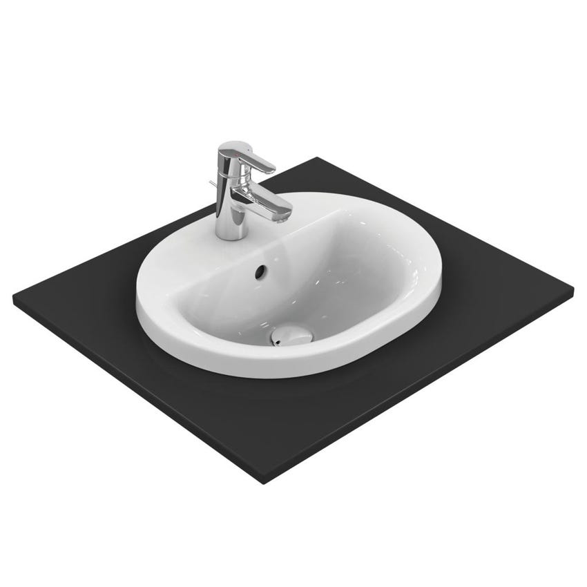 Immagine di Ideal Standard CONNECT lavabo ovale da incasso soprapiano L.48 cm, monoforo, con troppopieno, colore bianco E503801