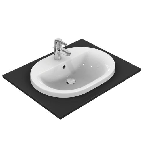 Immagine di Ideal Standard CONNECT lavabo ovale da incasso soprapiano L.62 cm, monoforo, con troppopieno, colore bianco E504001