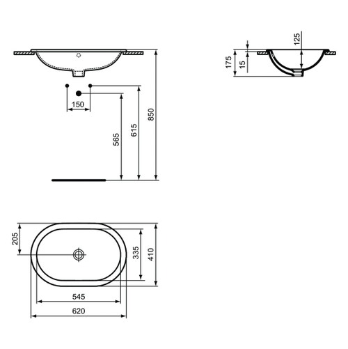 Immagine di Ideal Standard CONNECT lavabo ovale da incasso soprapiano L.62 cm, con troppopieno, colore bianco E504901