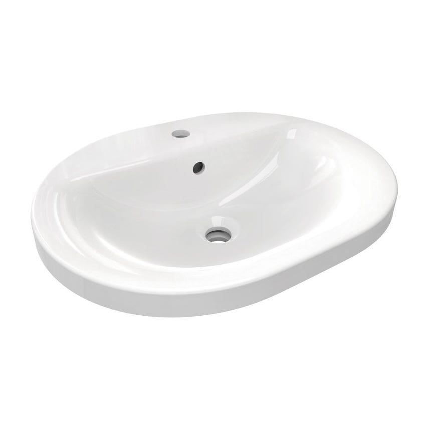 Immagine di Ideal Standard CONNECT lavabo ovale da incasso soprapiano L.55 cm, monoforo, con troppopieno, colore bianco E503901